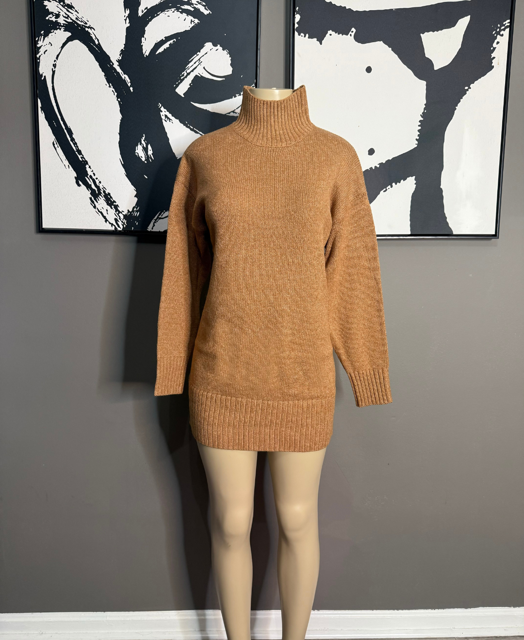 Casual Turtle Neck Sweater Dress Taupe / S Casual Turtle Neck Sweater Dress Taupe / S