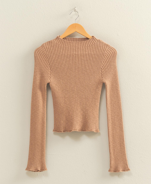 Mock Neck Ribbed Top