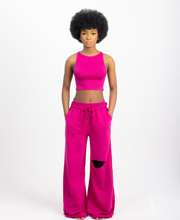 Distressed Wide-Leg Joggers (Magenta) – Truly Bonded
