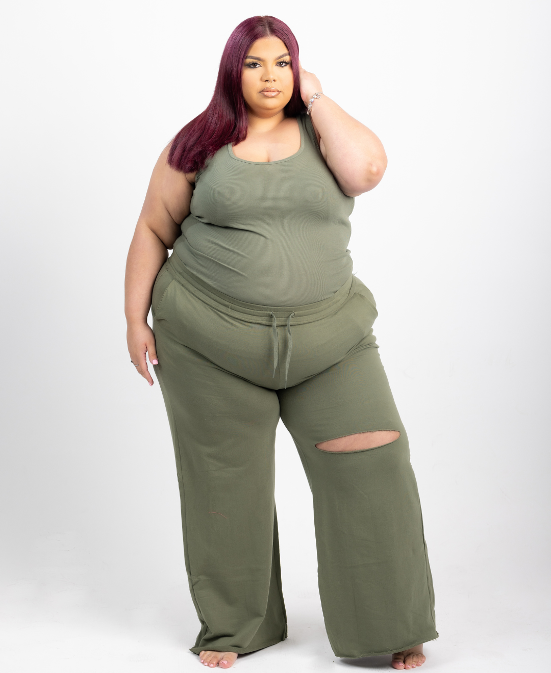Distressed Wide Leg Joggers Sage Truly Bonded