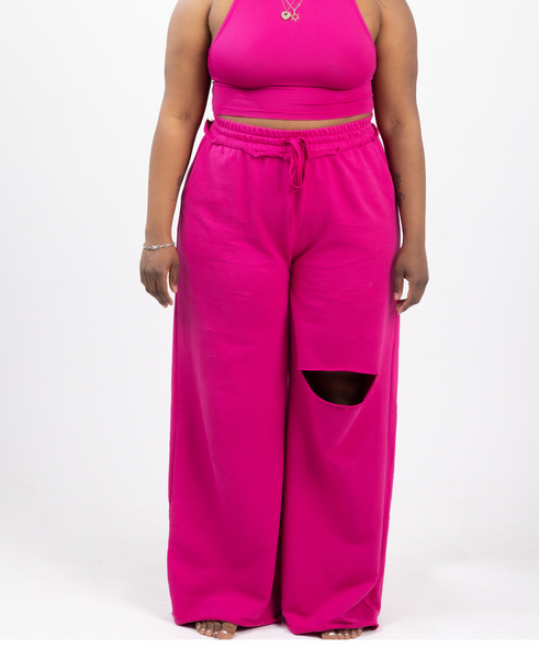 Distressed Wide-Leg Joggers (Magenta) – Truly Bonded